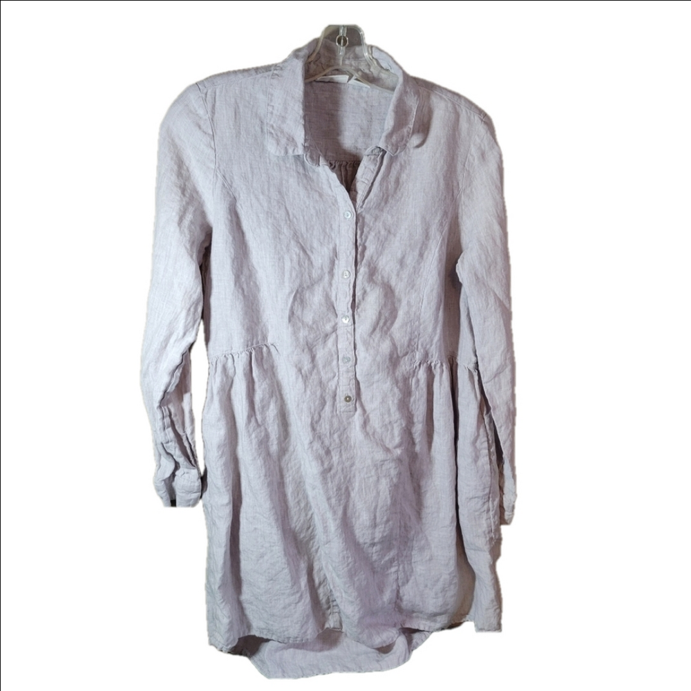 Beacan Cove 100% linen small oversized tunic pocketed longsleeved 1/2 buttondown
